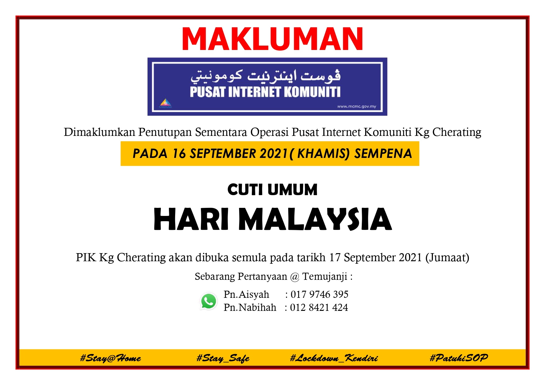 Cuti Umum Hari Malaysia 16 September